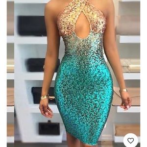Crisscross Halter Backless Bodycon Sequin Dress
